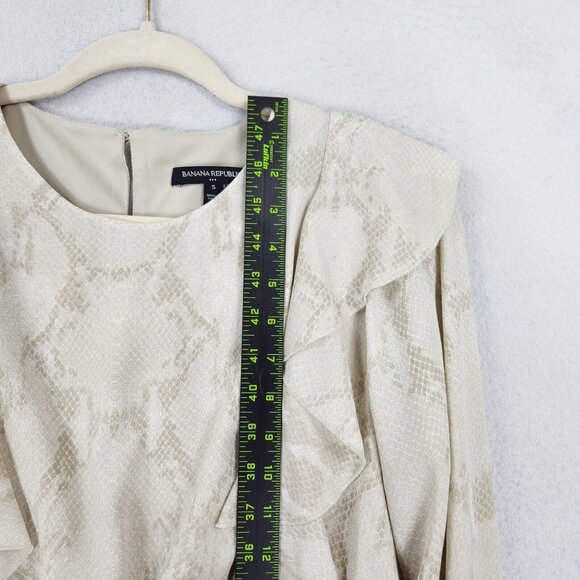 Banana Republic Dress Womens Small Cream Snakeskin Print Ruffle Lightweight - Picture 6 of 11
